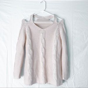 Cut Out Shoulder Oversized Cream Bulky Sweater